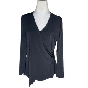 Rafaella Black  Wrap & Ruched Front Long Sleeve V-Neck Blouse Size Large